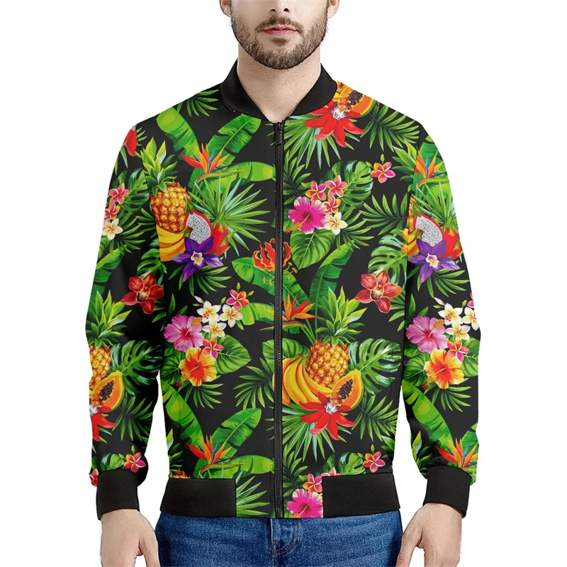 Hawaiian Flower Graphic Jacket Men Colorful 3d Printed Plants Sweatshirts Long Sleeves Spring Autumn Bomber Zipper Coats Tops