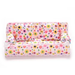 1 Set Cute Miniature Doll House Furniture Flower Cloth Sofa With 2 Cushions Pretend Play For Doll Kids Play House Toys