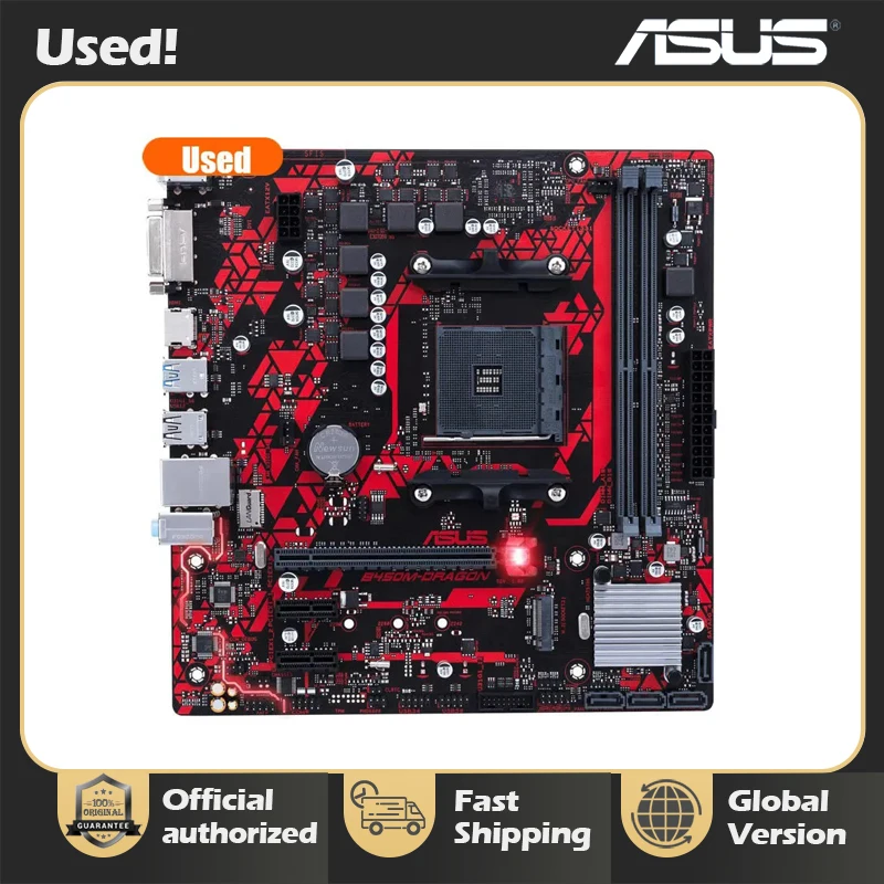 

ASUS B450M DRAGON Motherboard AMD B450 AM4 DDR4 M.2 mATX USB 3.2 DVI HDMI