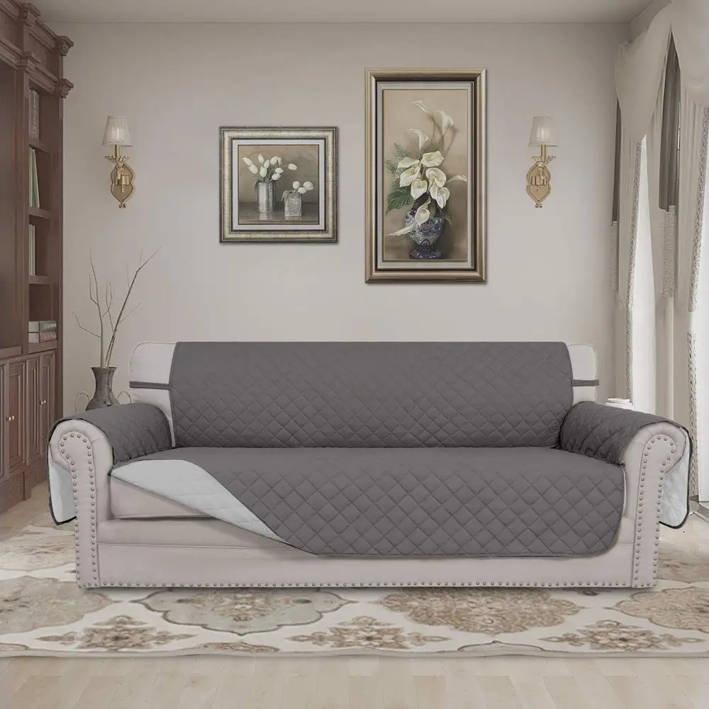 Water-Resistant Reversible Sofa Cover with Elastic Straps for Pets, Gray/Light Gray