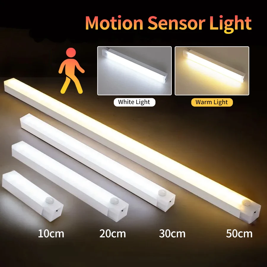 Rechargeable PIR Motion Sensor LED Bar Lights Human Infared Induction Night Light Portable Kitchen Cabinet Light 10/20/30/50cm