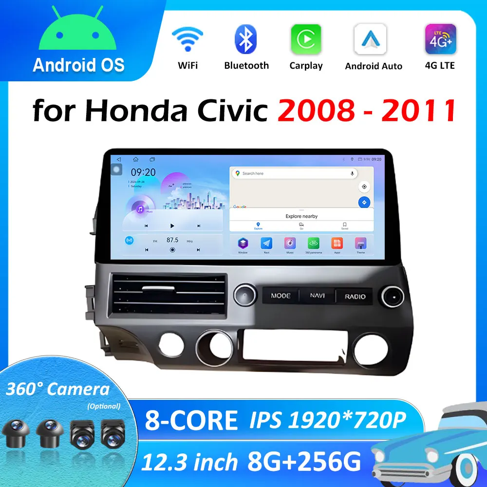 for Honda Civic 2008 2009 2010 - 2011 Car Multimedia Video Radio Player Wireless Carplay GPS Navigation Android Smart System 4G