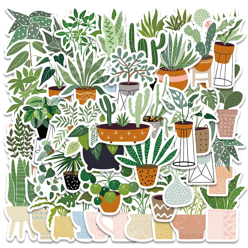 

44pcs Cartoon Green Plants Stickers For Laptop Phone Fridge Luggage Vinyl Waterproof Graffiti Skateboard Decals