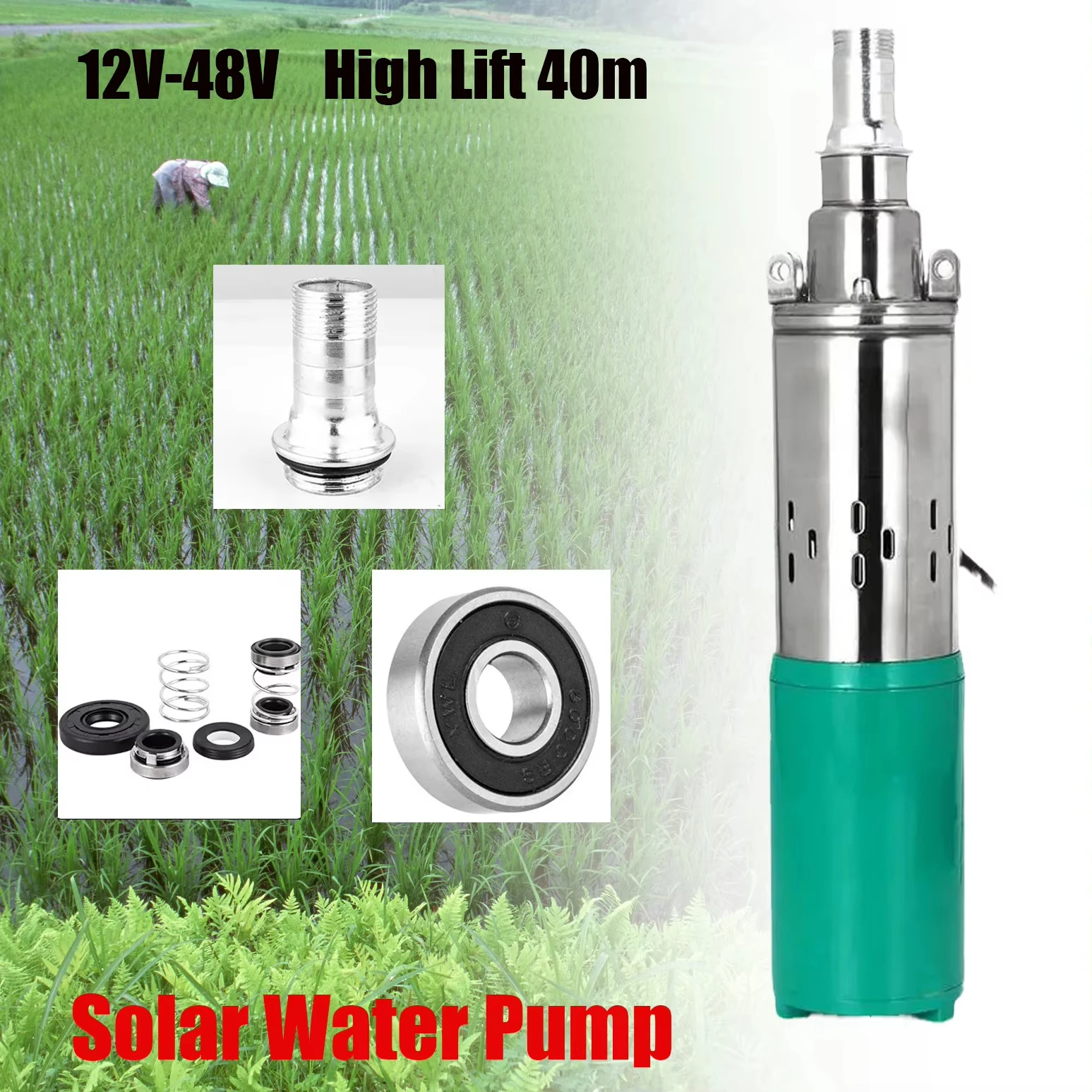 

12V 24V 48V 60V Solar Water Pump Deep Well Pump Lift=30m-45m 20L/min Screw Submersible Pump Irrigation Garden Home Agricultural