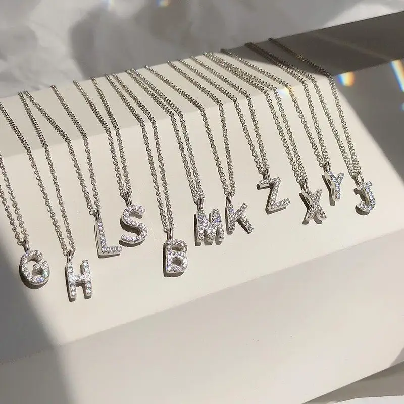 Fashion Shining A-Z Letter Pendant Charm Necklace 26 Initial Alphabet Name Clavicle Chain Party Jewelry Gift