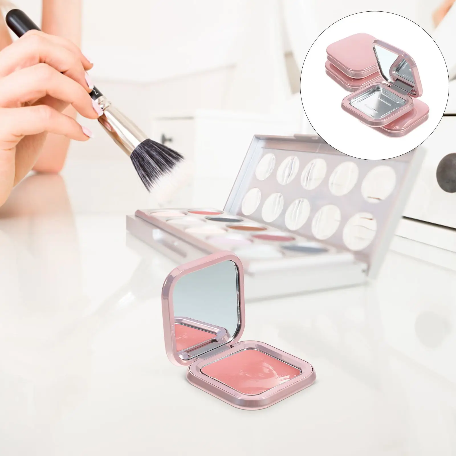 2 ชิ้น Blush Case อายแชโดว์ที่ว่างเปล่ากระป๋องแต่งหน้าถาดรอบปรับแต่ง Palette Blusher Abs