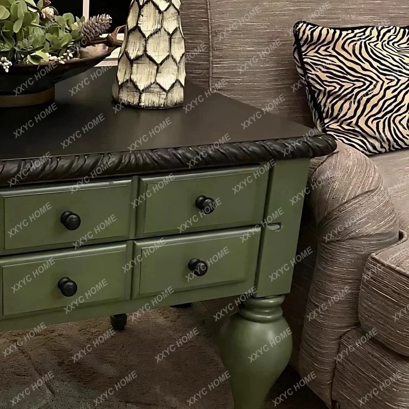 Solid wood living room retro sofa edge corner few small coffee table square side cabinet phone