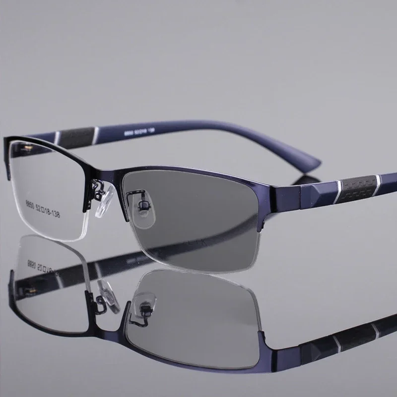 Metall Business Photochrome Myopie Brille Klassische Halb Rahmen Anti-blau Licht Brillen Outdoor High Definition Nahe Anblick Gläser – Detail 4