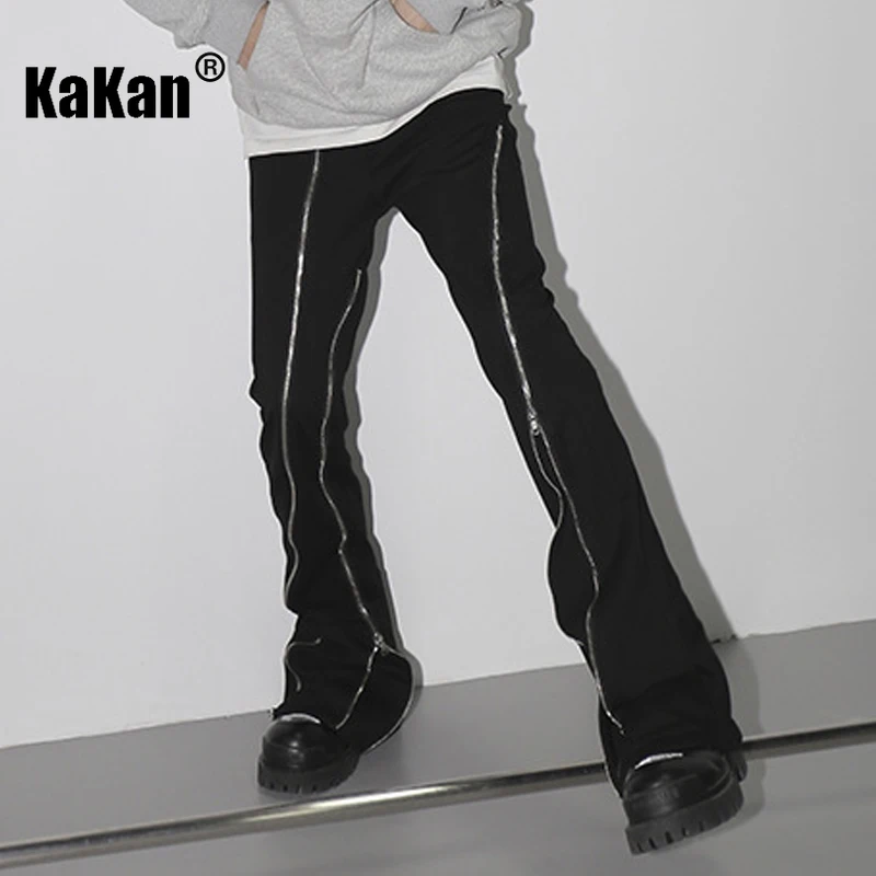 Kakan European and American Hip-hop Zipper Split Jeans for Men, High Street Split Slightly Flared Wide Leg Men's Pants K27-06