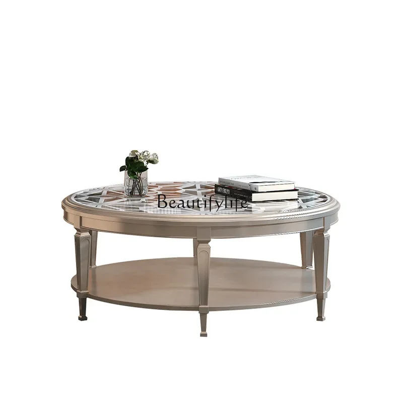 

ls 18American light luxury creative solid wood round coffee table small apartment leisure coffee table