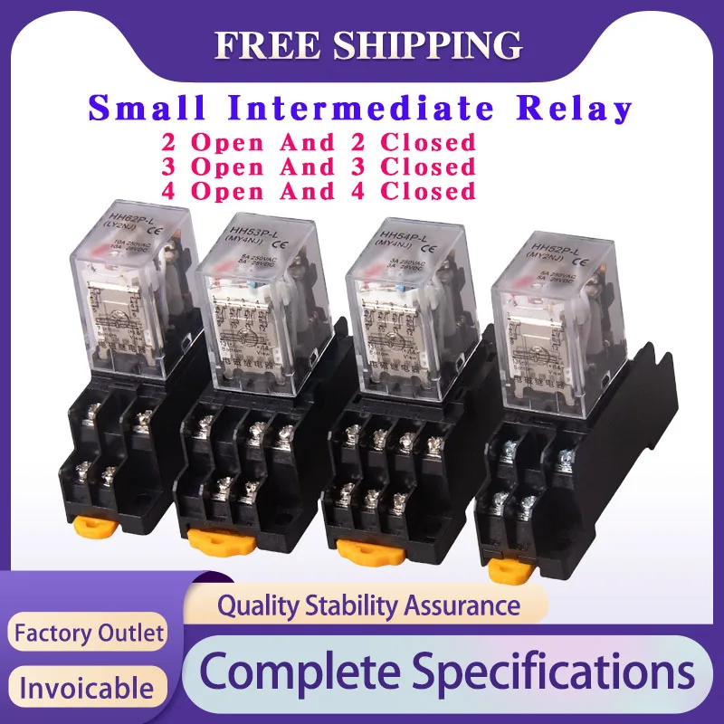 

10 PCS Small Intermediate Relay AC 6V-380V DC 6V-220V With Base Switch HH52/53/54P HH62/63/64P 2 Open 2 Closed/3 open 3 Closed