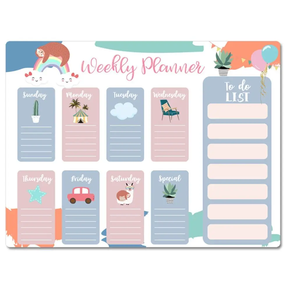 Cartoon Week Daily Planner Magnetic Planner Sticker Grocery List Plan Notepad Magnetic Fridge Sticker Whiteboard Work Plan Home