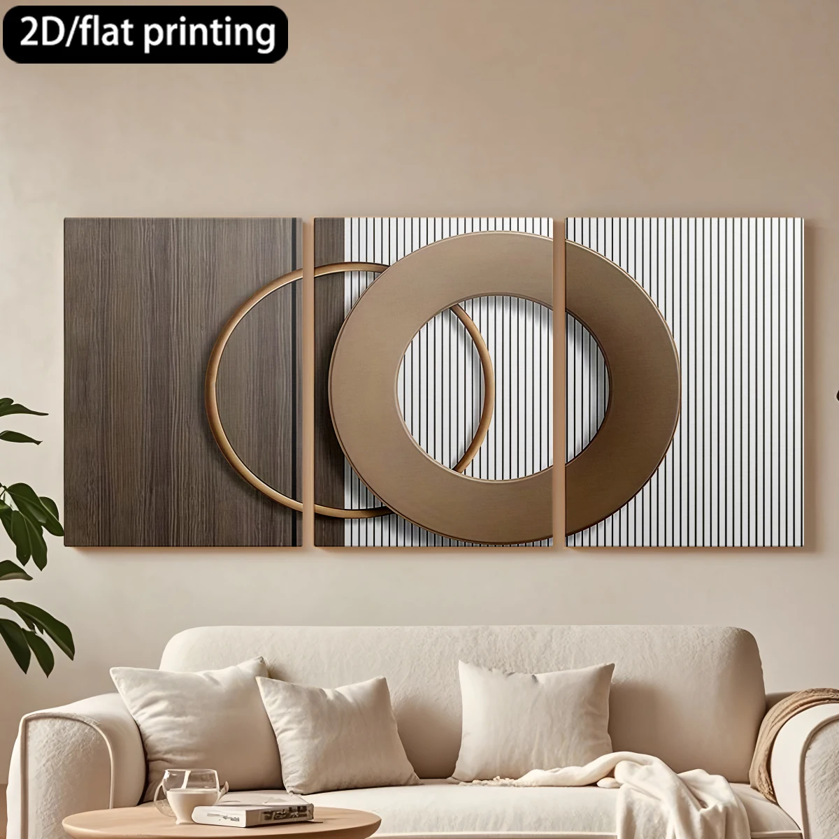 

Декоративная картина на холсте с 2D-печатью, 3-х частная, в деревянной раме. Два круглых настенных декора, современный дизайн. Декор для коридора и спальни.