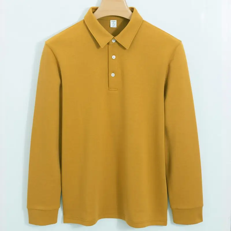 Men's Polo Shirt Fashion long-sleeved T Shirt Cotton Pure Color Casual Shirts Collar Bottoming Tops Autumn