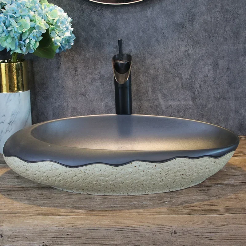 

Washbasin Ceramic Household Bathroom Table Basin Oval Art Table Wash Single European Style