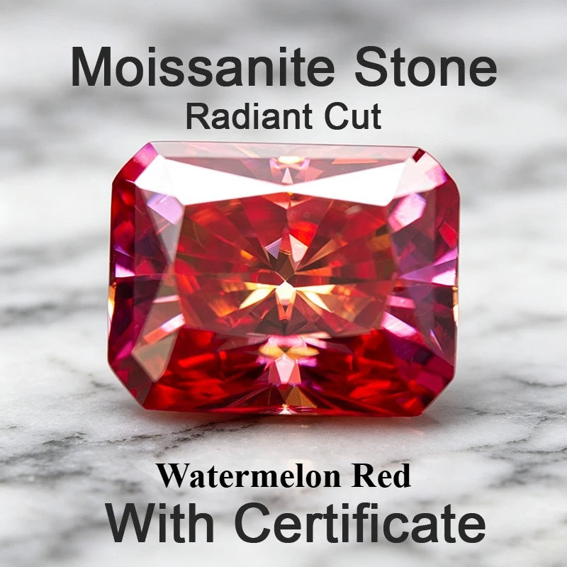 Moissanit-Stein im Radiant-Schliff, Wassermelonenrot, Edelstein für DIY-Schmuck, Ringe, Ohrringe, Diamanttester-geprüft mit Zertifikat – Detail 1