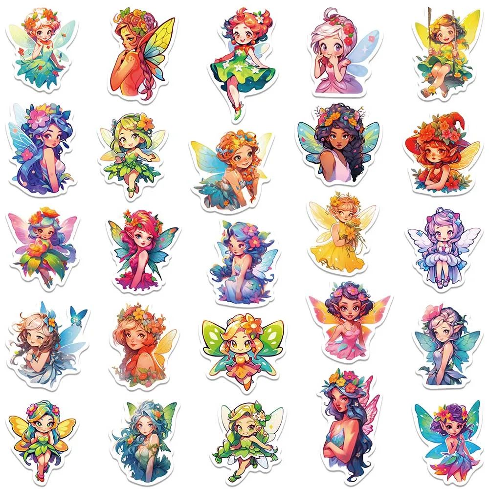 50pcs Cute Cartoon Flower Fairy Stickers For Laptop Water Bottle Luggage Notebook Phone Waterproof Graffiti Vinyl Decals