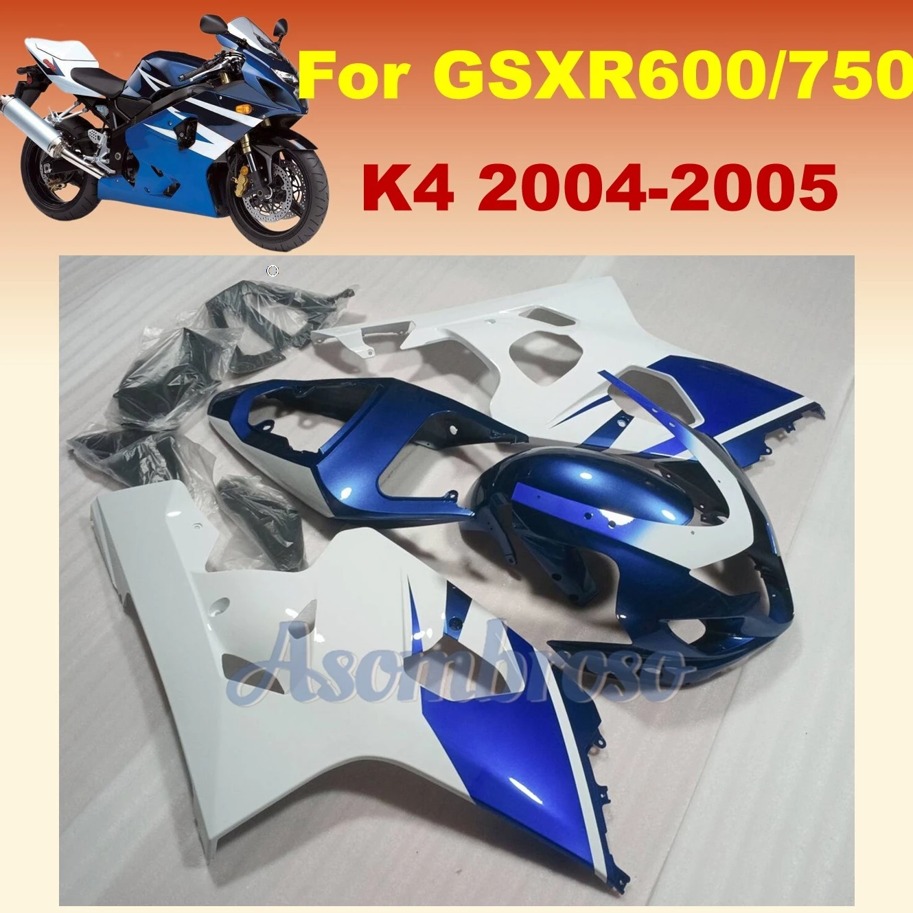 ABS Plastic Shell Fairings Fit  For GSXR 600 GSXR 750 2004 2005 GSX-R 600 K4 GSX- R 750 Custom Painted Bodywork set