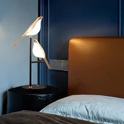 Creative Magpie Bird Led Floor Lamp  Zinc Alloy Plating Gold Acrylic Light Fixture for Bedroom Lving Room Hallway Decoration