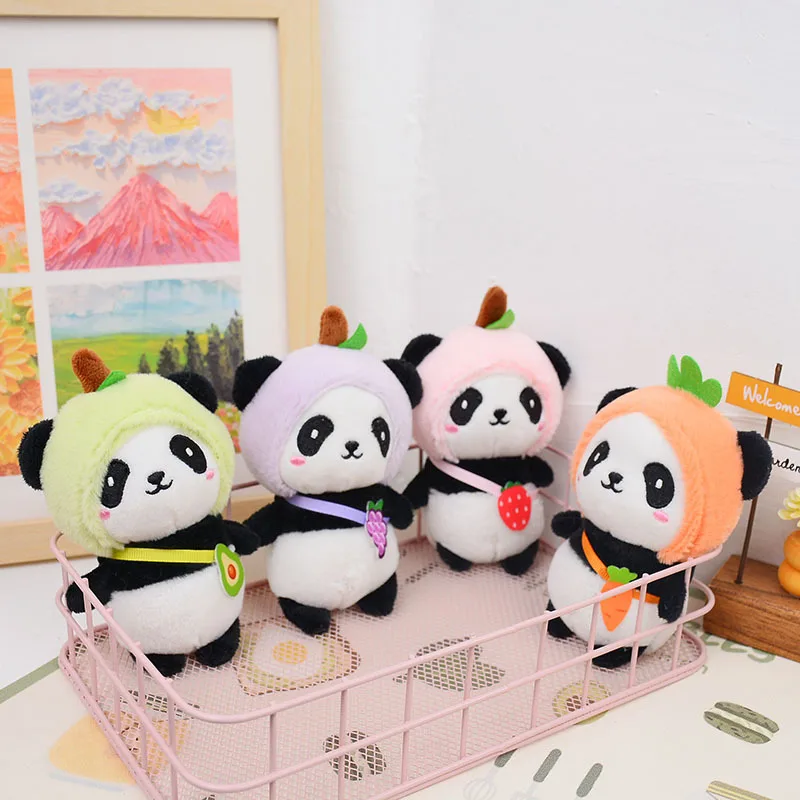 new lovely Creative  Funny Cartoon cute fruit bag panda plush toy keychain national treasure simulation panda pendant