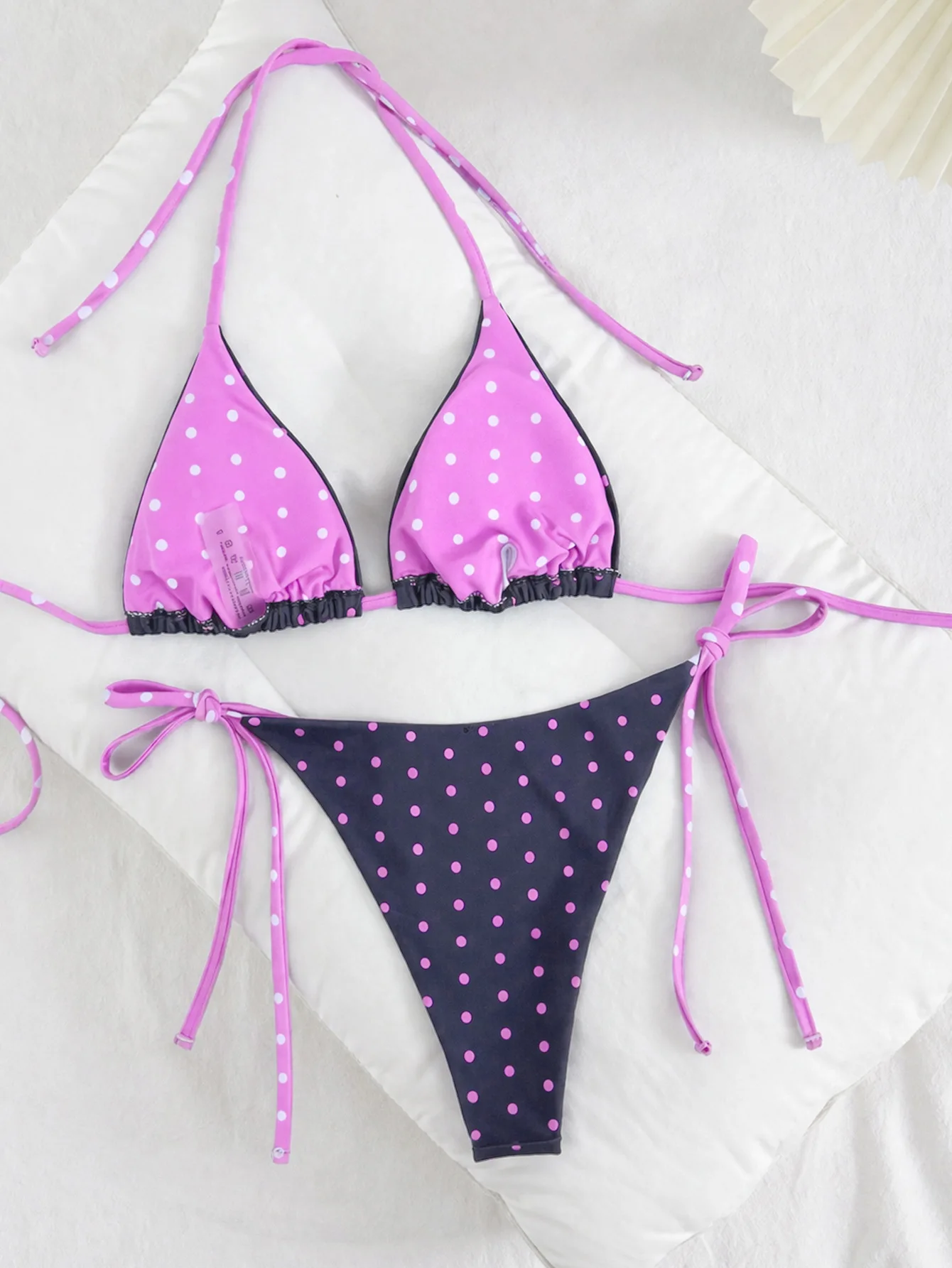 2026 Retro Polka Dot Bikini-Set mit Seitenverschluss für Damen, Sexy Push-Up Neckholder-Bademode, Hochgeschnittener Strand-Badeanzug, Sommer – Detail 18