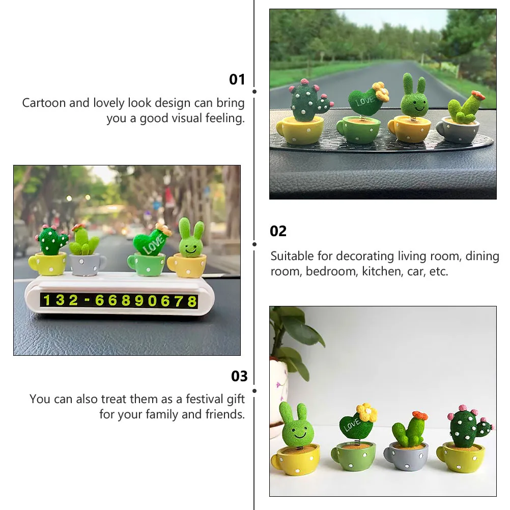 

4Pcs Spring Cactus Resin Potted Plants Creative Decorations Cake Baking Ornament Car Home Decor Bonsai Adornment Green