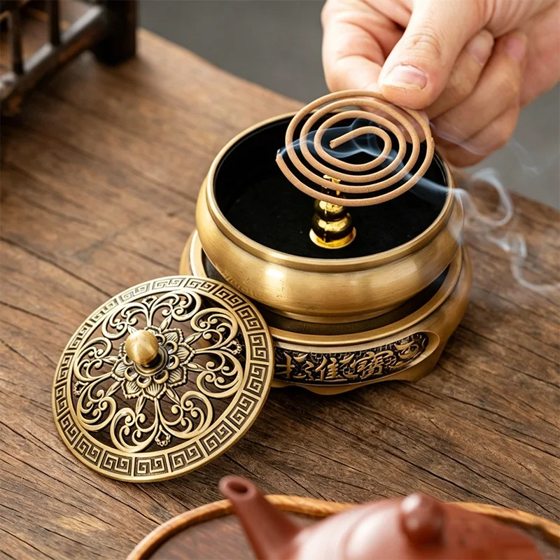 Golden Lotus Flat Base Censer Zen Pond Moonstyle Incense Burner Home Indoor Aromatherapy Holder for Sandalwood & Incense Sticks