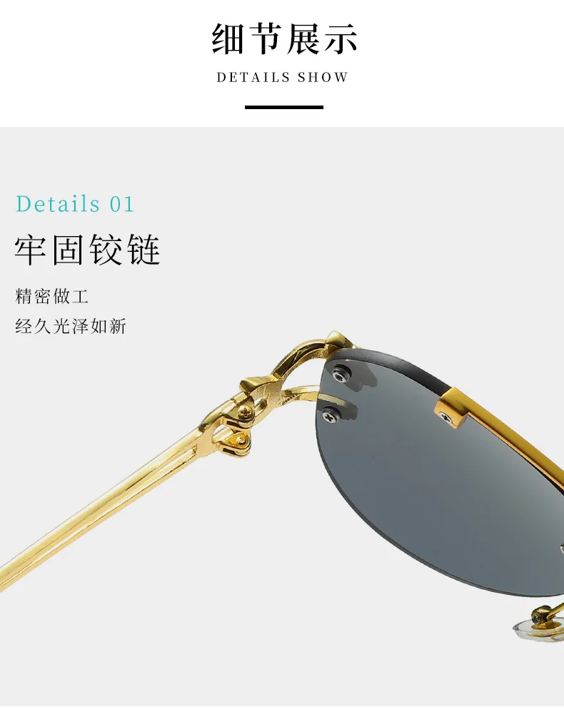 Neue randlose Piloten-Sonnenbrille mit Metallrahmen für Damen und Herren – Große runde Sonnenbrille mit Farbverlauf für Reisen – Detail 7