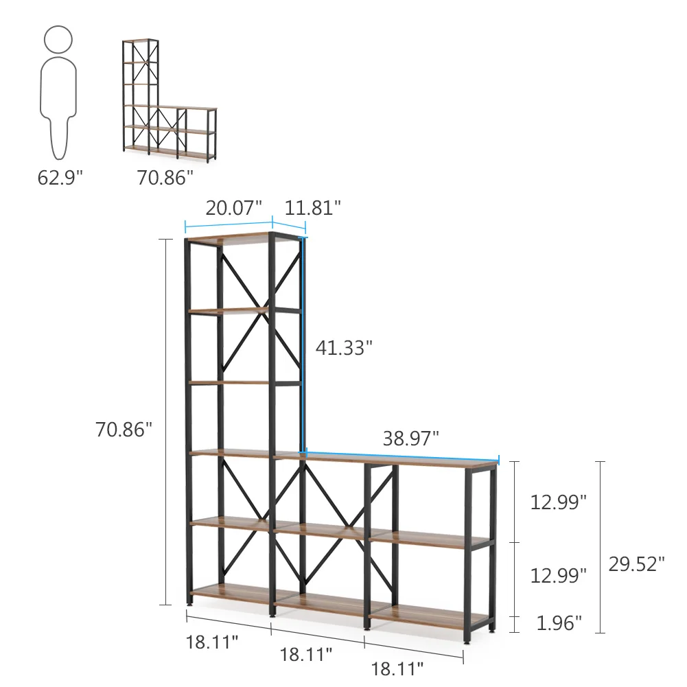 Tribesigns 9 Shelves Bookshelves, Industrial Ladder Corner Etagere Bookcase, Rustic 6-Tier Display Open Shelf Storage Organizer image 6