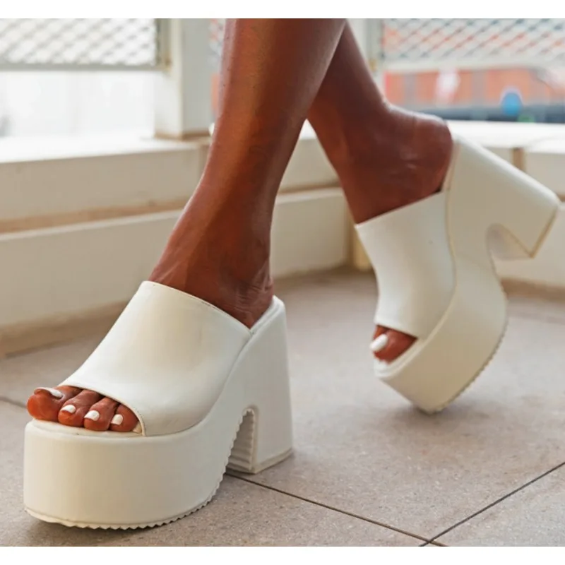 نمط جديد أزياء النساء الصنادل منصة إسفين كعب الانزلاق على Slingback الأسود الأبيض الكعب الصنادل البغال اللمحة تو تنفس #5