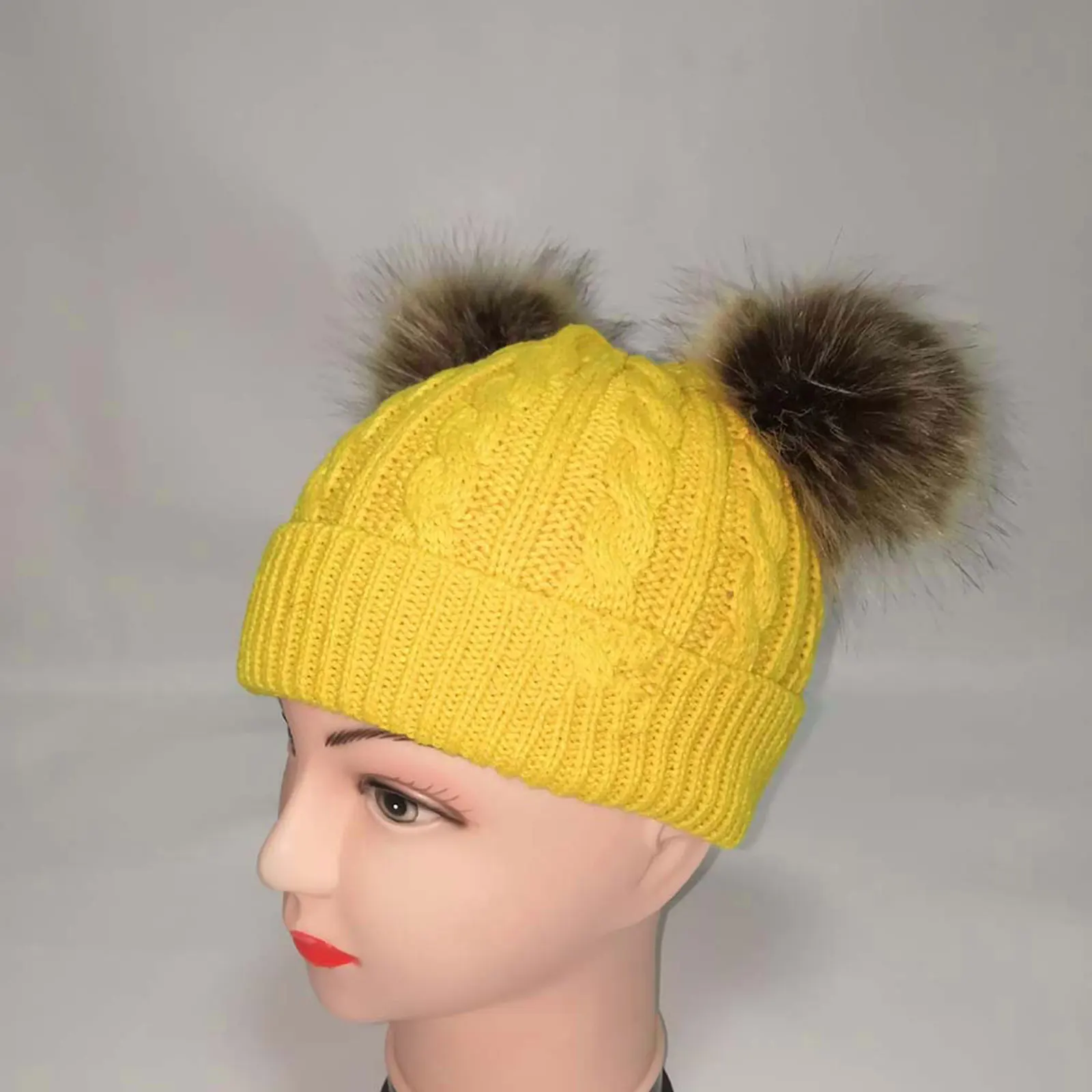 

Knitted Hat for Kids Warm Winter Children Hat Toddler Bonnet Yellow Beanie Photo Birthday Festival