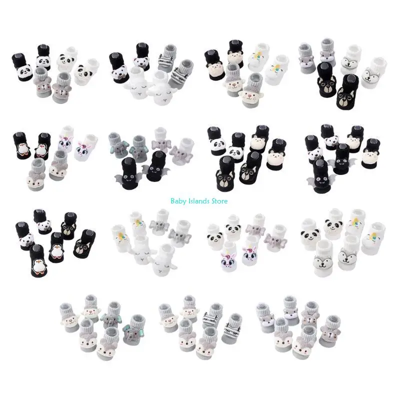 

K92D 3 Pairs Baby Knitted Socks Set Cartoon Infants Anti-slip Floor Socks Breathable