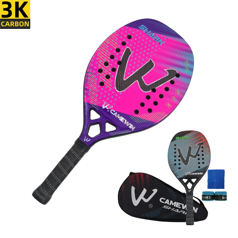 Camewin 3k Beach Tennis Racket Carbon Fiber Rough Surface 2024 New Outdoor Sports Tennis Racket Adult Use for Both Men and Women