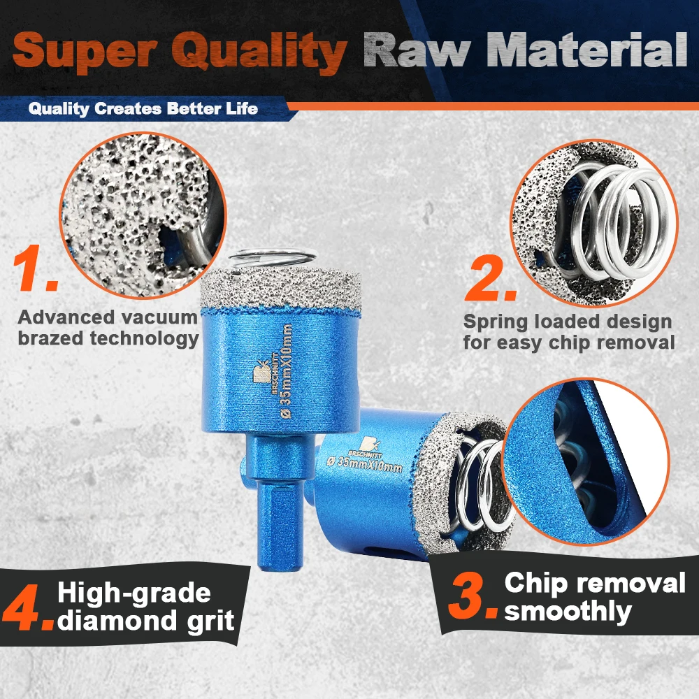 

BRSCHNITT 1pc Diamond Drill Bits for Ceramic Tile Marble Granite Drilling Triangle shank Hole Saw Spring Loaded Drill