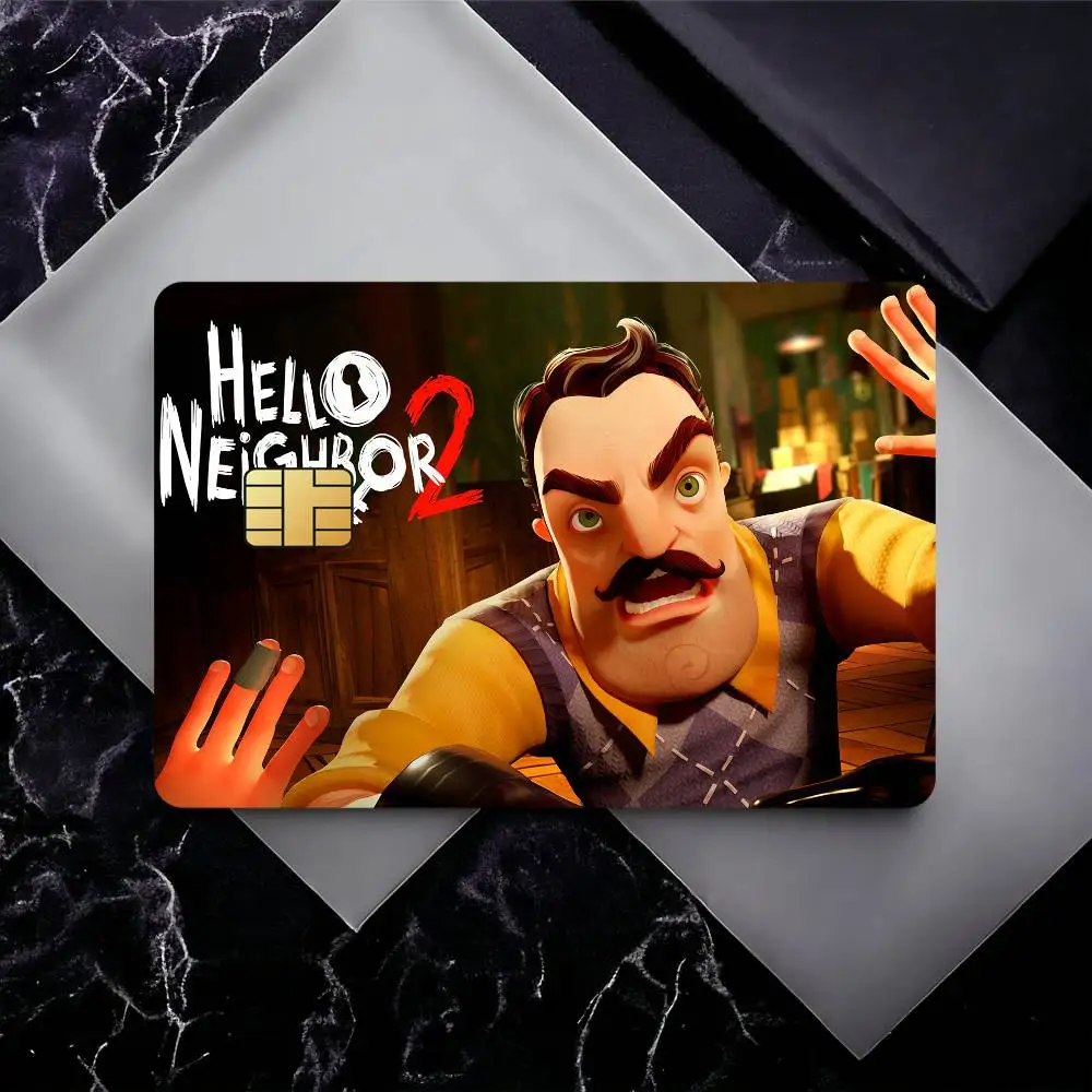 لعبة Hello N-Neighbor 2 ملصقات بطاقات جلدية مقاومة للماء غطاء ائتماني 4 قطع ديكور أمامي للخصم حافلة بنكية #3