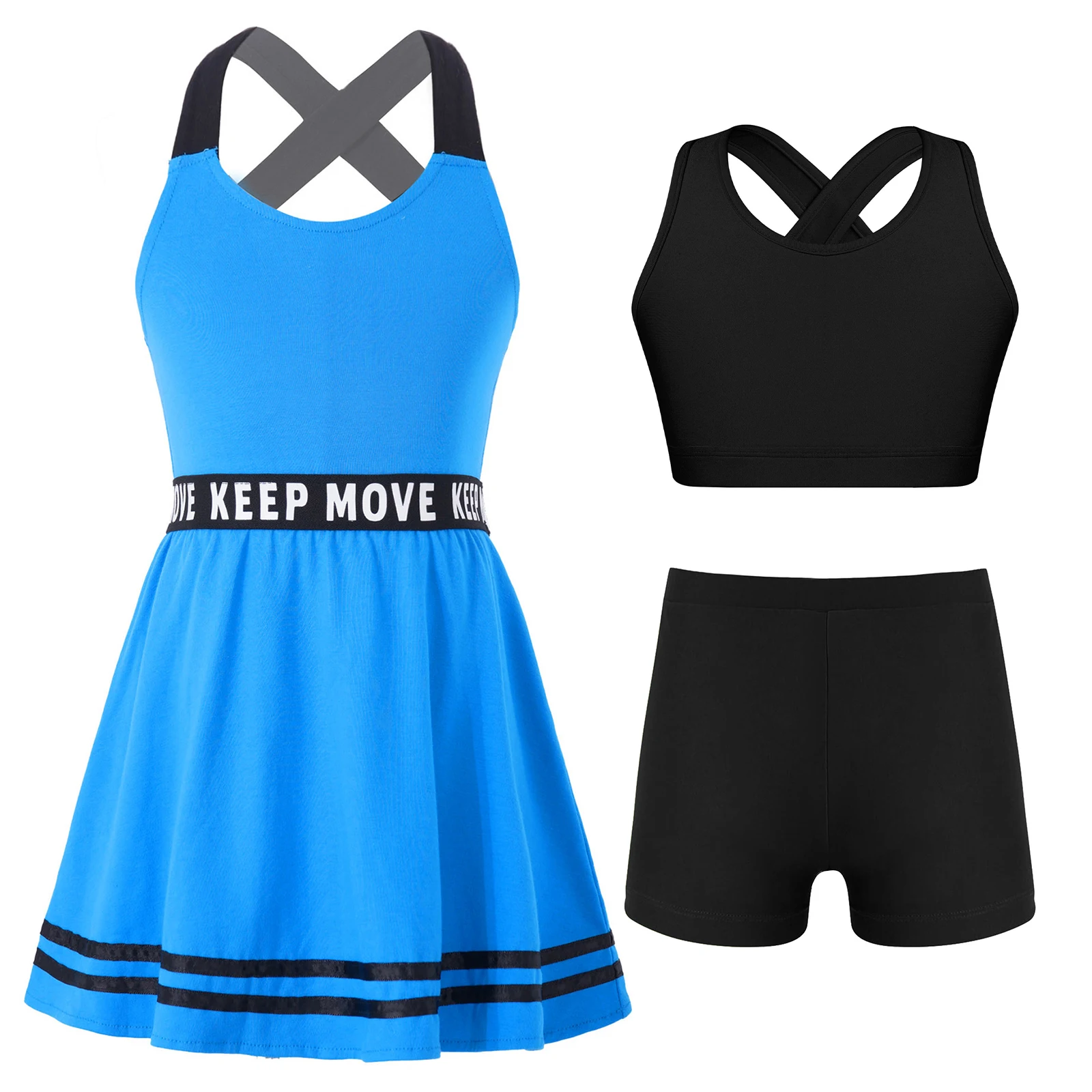 Vestido de tênis impresso com letras femininas, vestidos esportivos, shorts para badminton, golfe, tops de treino, exercícios esportivos para crianças