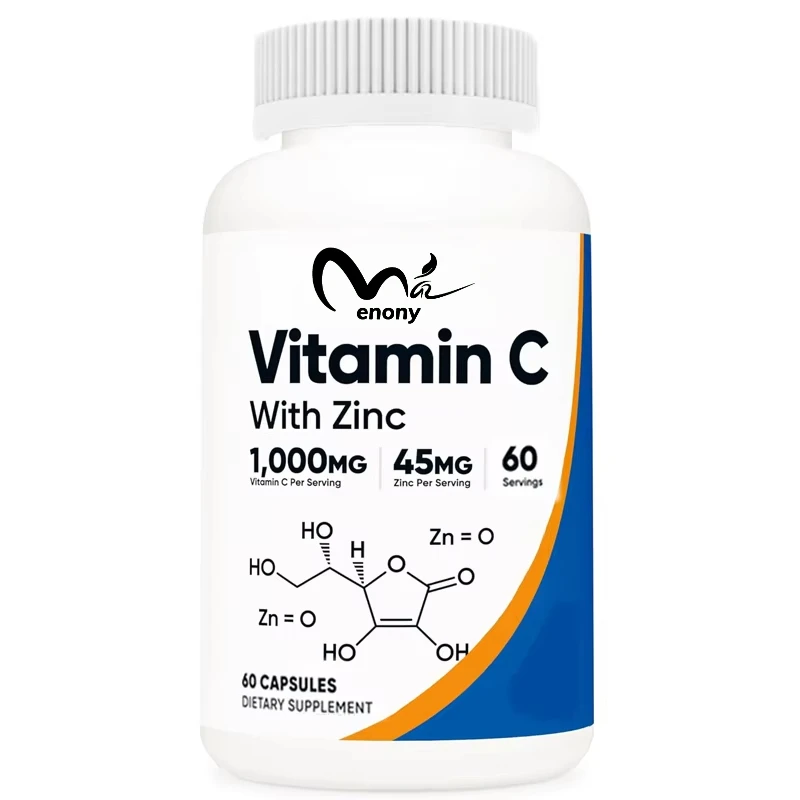 

Vitamin C Zinc Supplement Capsules, 60-1000mg Vitamin C, 45mg Zinc, Non GMO, Gluten Free