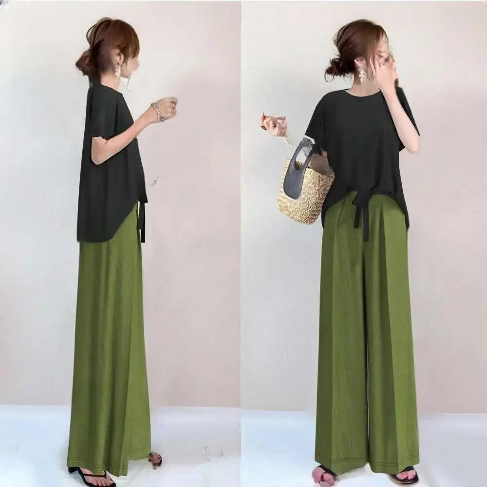 

2025 Summer New Round Neck T-shirt Top Loose Pants Two Piece Set
