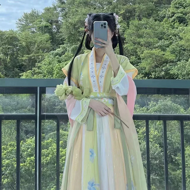 2025 ชุดโบราณ Oriental Princess Dress Elegance Tang Dynasty Dance จีนแบบดั้งเดิม Hanfu สีเขียวสีเหลืองเครื่องแต่งกายผู้หญิง