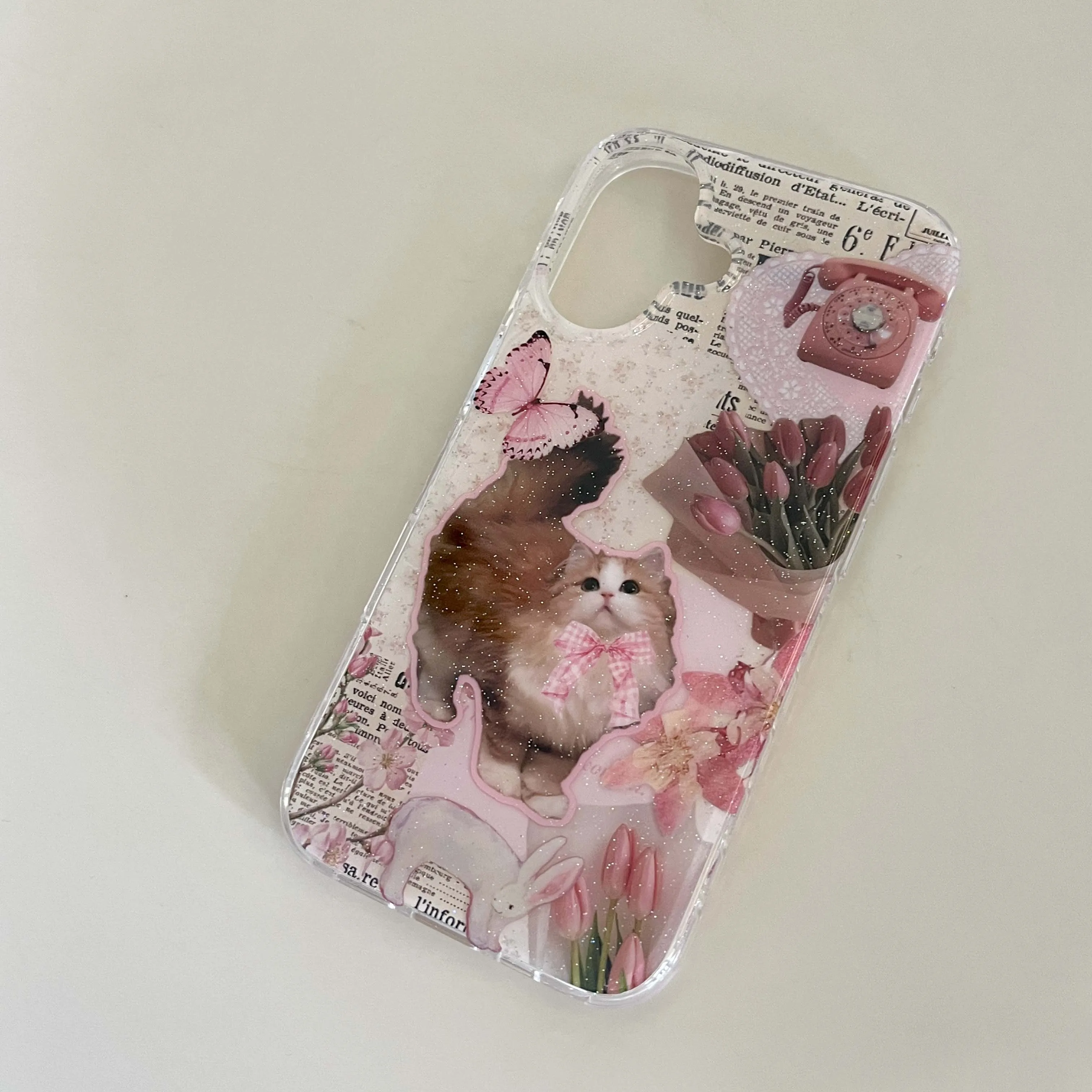 Ins cute glitter cat flower butterfly imd cover for iphone 13 16 pro max 14 15 promax cartoon phone case conque