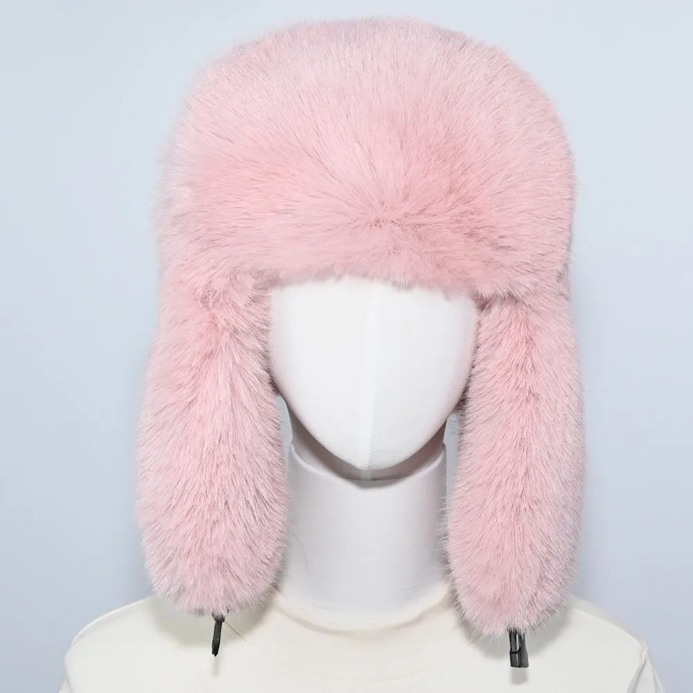 Zachte Faux Nertsenbont Pluche Lei Feng Hoed Verdikte Winddicht Skiën Pilot Hoed Gehoorbescherming Warm Houden Gehoorbescherming Cap Dames