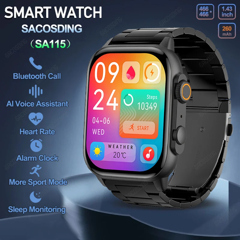 

SACOSDING SA115 Smart Watch Women Always On Display Clock Bluetooth Call Voice Control IP68 Waterproof Sports Fitness Smartwatch