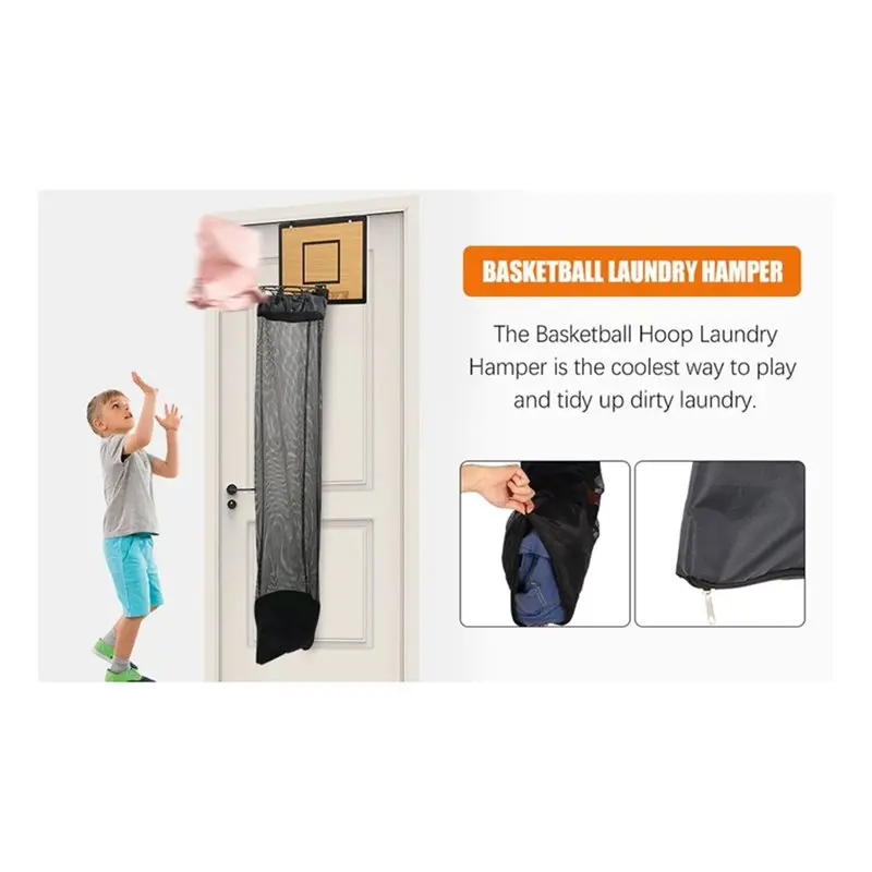 AWAH Room Decor Wooden Basketball Hamper Hoop Laundry Basket Over The Door-Makes Cleaning Cleanup Fun For Easy Unloading