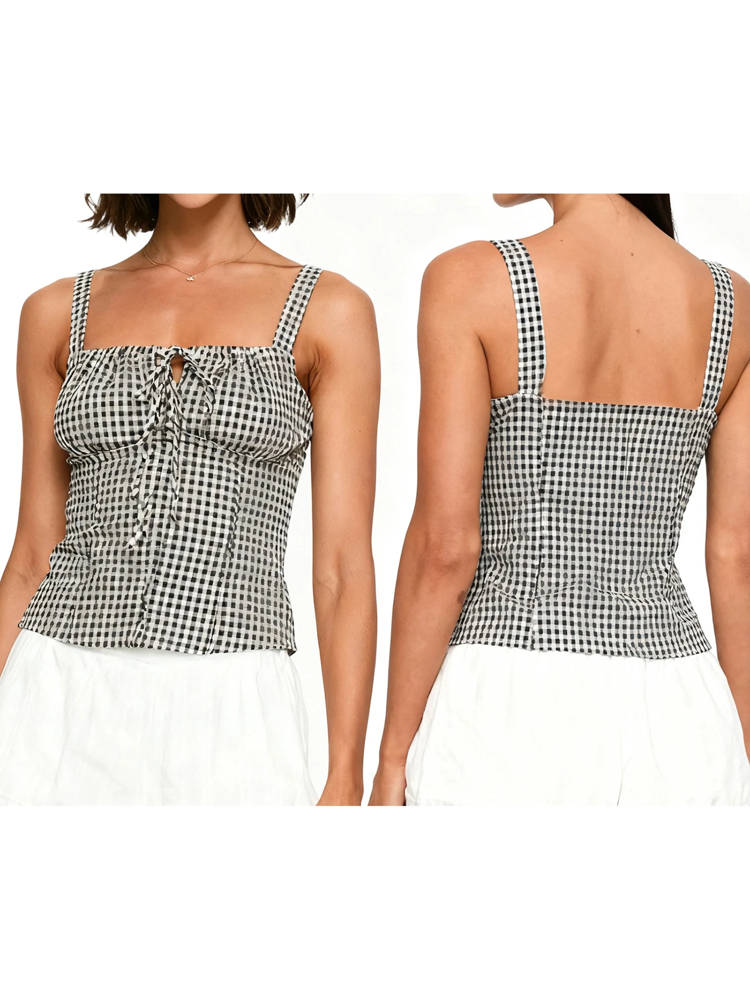 Chemisier élégant sans manches à col en V et bordure en dentelle avec ourlet à volants, parfait pour les fêtes et les événements d'été