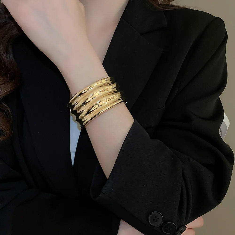 Irregular Wave Shape Alloy Wide Open Bangle Europe American Style Gold Silver Color Alloy Cuff Bangles Minority Design