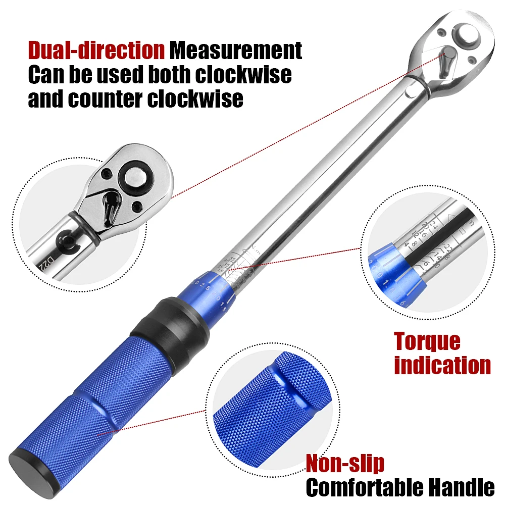 WOZOBUY 3/8-inch Drive Click Torque Wrench Set Dual-Direction Adjustable 90-tooth Torque Wrench with Buckle ( 2-60Nm)