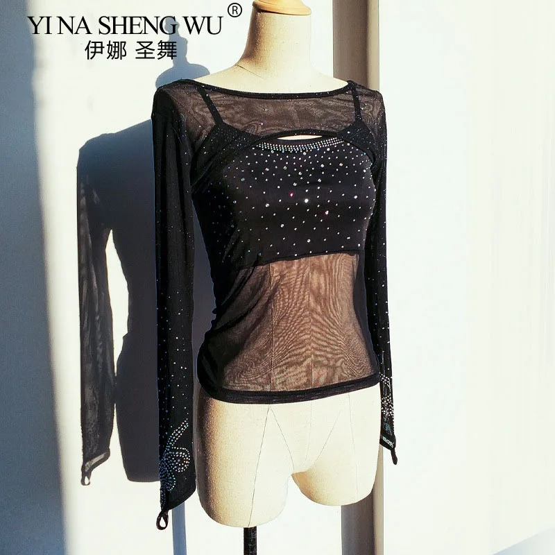 Malha trajes de dança do ventre sênior mangas compridas corpo de dança do ventre superior feminino dança do ventre exercício jaquetas dança do ventre ombro dança