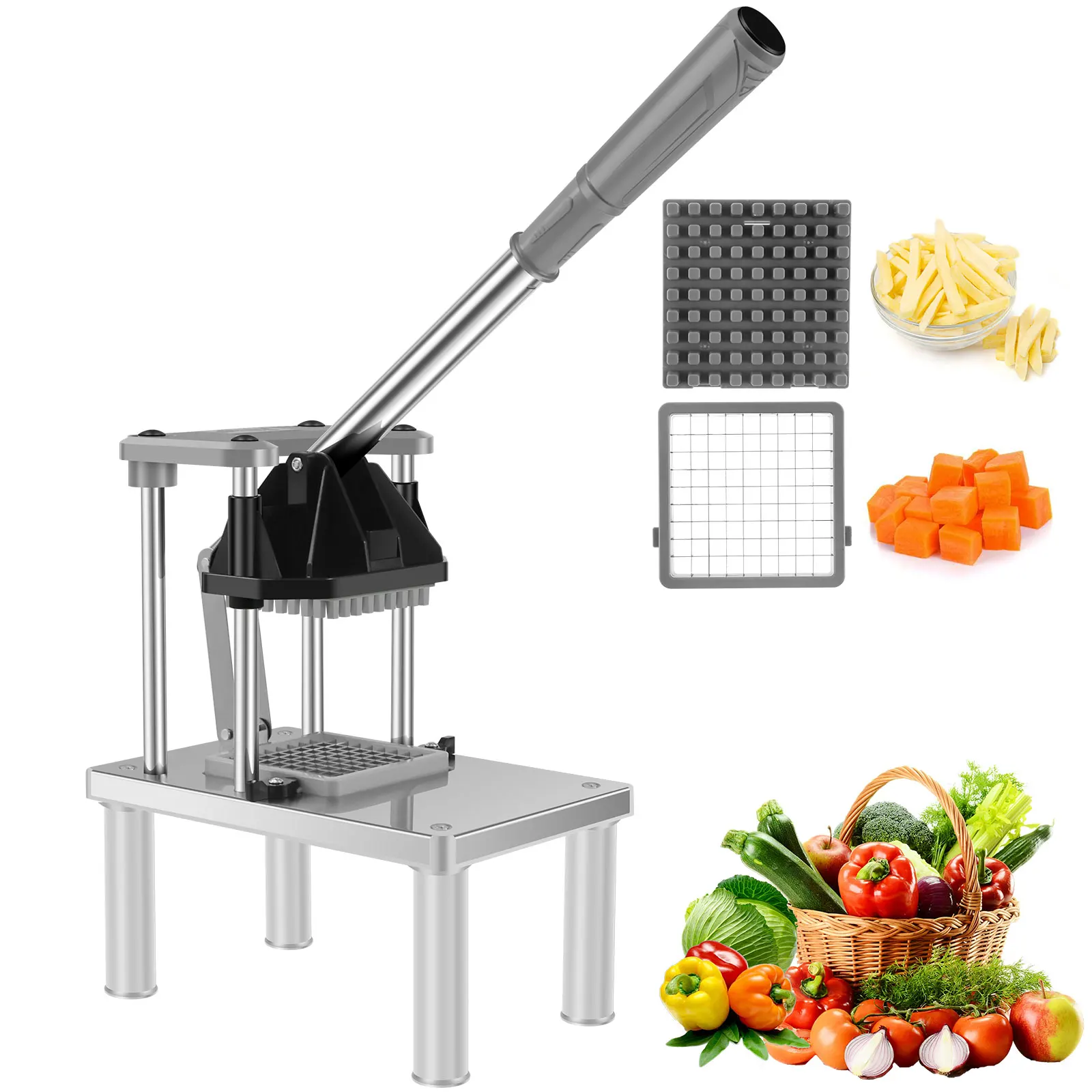1 Stück Multifunktionaler Gemüse- und Obstschneider aus Edelstahl mit 2 Ersatzklingen Manueller Pommes-Frites-Schneider