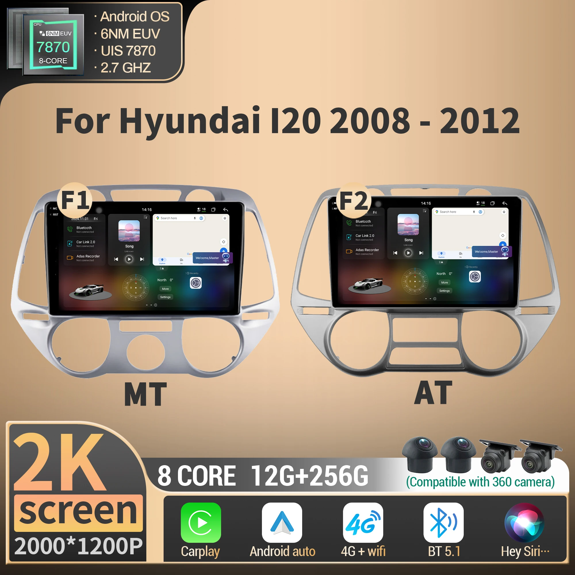 

Android For Hyundai I20 2008-2012 Car Radio Multimedia Navigation Intelligent system 4G GPS Carplay CPU 7870 2K QLED Screen