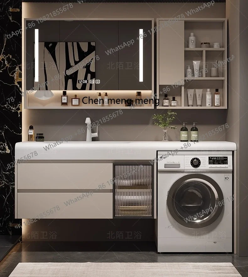 X  Washing machine integrated cabinet balcony rock slab seamless ceramic integrated washbasin toilet bathroom cabinet